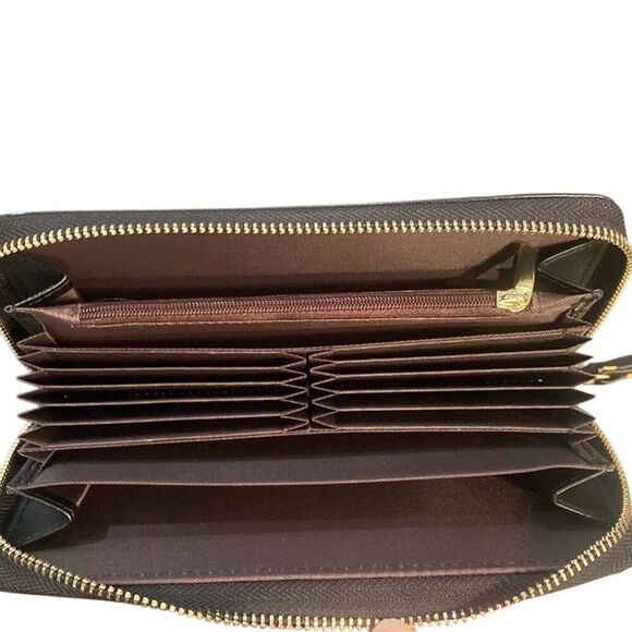 Sunflower Wallet Wristlet Black Orange Yellow 4.5”x8” Gold Hardware NEW - Picture 2 of 4